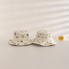 兒童帽子遮陽帽戶外露營防曬護頸漁夫帽可愛動物印花速干寶寶盆帽
