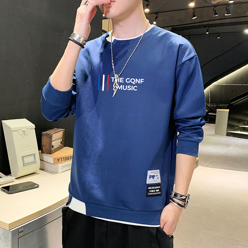 Suéter de cuello redondo para hombres primavera y otoño nuevo estilo americano casual camiseta de manga larga marca de moda masculina suelta camiseta de base grande