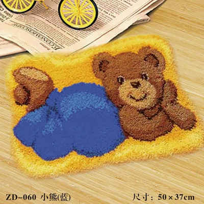 Avtomobil döşəmə paspasları — Embroidery Car Seat Mat Handmade Carpet - zd060-blue-bear-50cm-white-net-cross