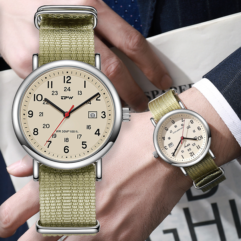 Fashion simple canvas calendar waterproof sports men's watch military watch student casual nylon quartz watch manufacturers wholesale
