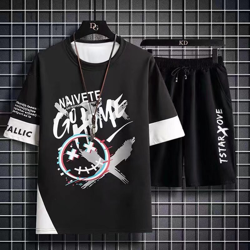 Deportes y ocio traje de verano de los hombres sueltos más tamaño camiseta pantalones cortos de manga corta traje de dos piezas de moda traje guapo a juego