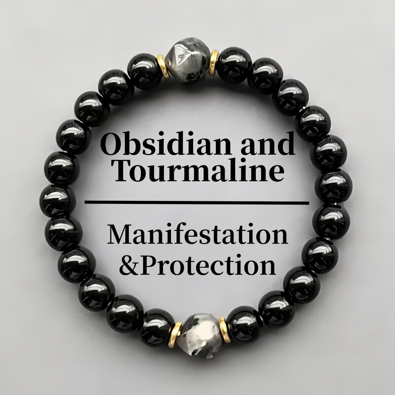 Temu Xiyin Tk Cross-Border Popular Bracelet Natural Crystal Black Flash Obsidian Healing Anxiety and Depression Bracelet