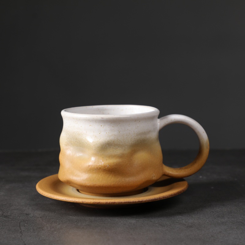 Estilo japonés vintage de cerámica taza de café y platillo traje creativo regalo taza de té de la tarde taza de café de gres