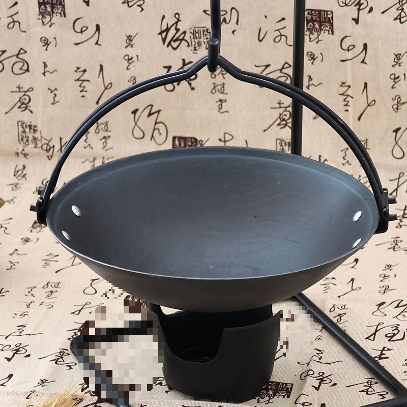 商用提篮吊锅可活动提手老式生铁吊锅地锅鸡加厚铸铁锅户外露营