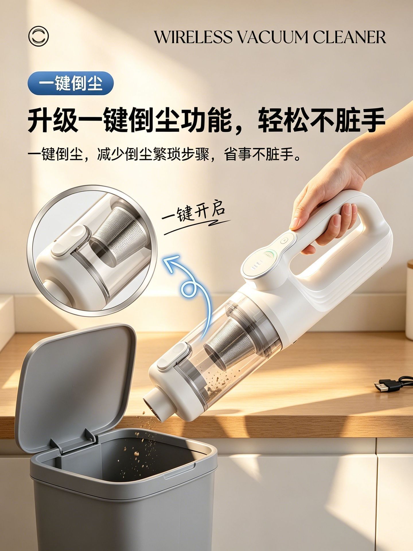 Cross-Border Car Vacuum Cleaner, Household High-Power Handheld Vacuum and Mop Combo, High-Power Cat Hair Removal Wireless Vacuum Cleaner