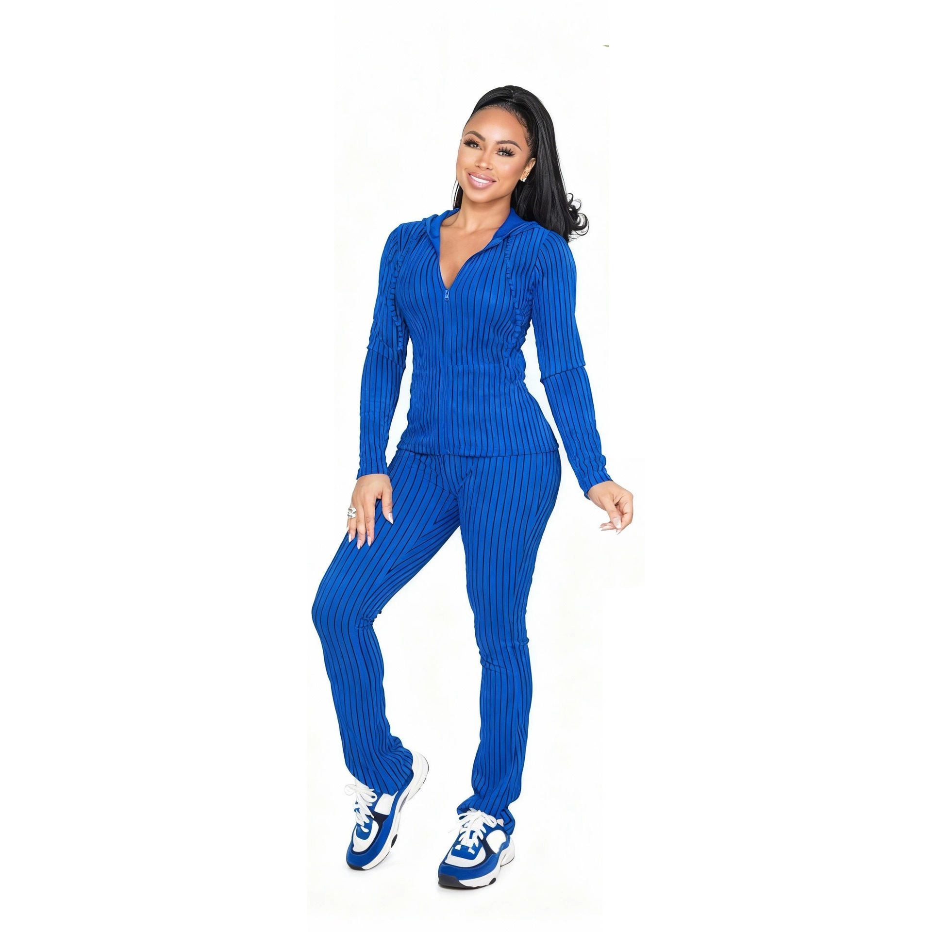 CM9542 Geripptes Kapuzen-Sportset für Damen, Herbst/Winter, hohe Elastizität, bedruckt, lässig, offene Tasche, europäisch-amerikanischer Stil_voghion.com