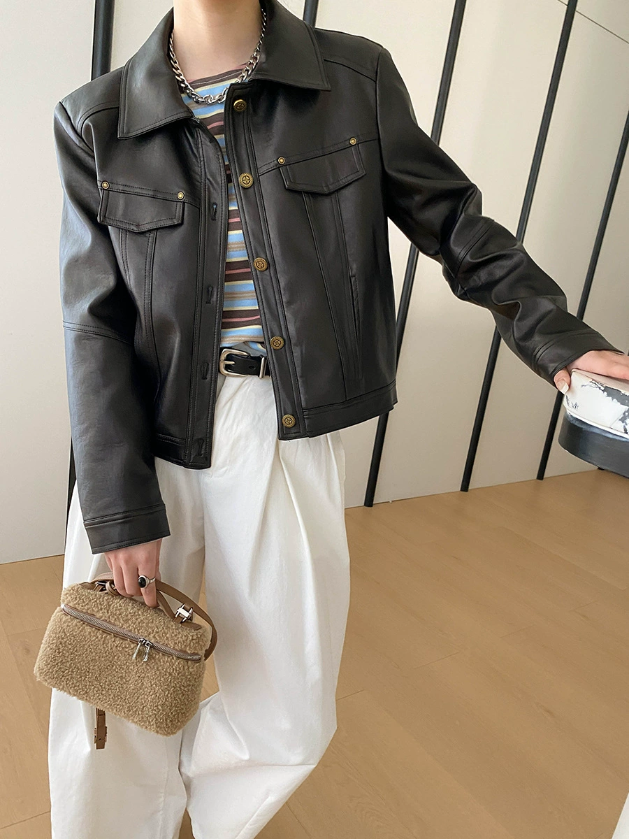 Spring retro polyurethane short jacket, American style