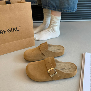 Vintage Lazy Slippers Outer Wear Autumn 2024 Thick-soled Casual Baotou Half Slippers Women's Korean-style Boken Slippers Trendy