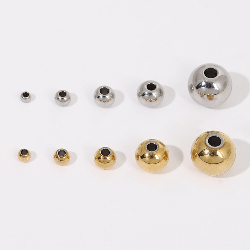 Color-Preserving Vacuum Plating Stainless Steel Solid Perforated Round Beads Bracelet Beads Loose Beads DIY Jewelry Beads