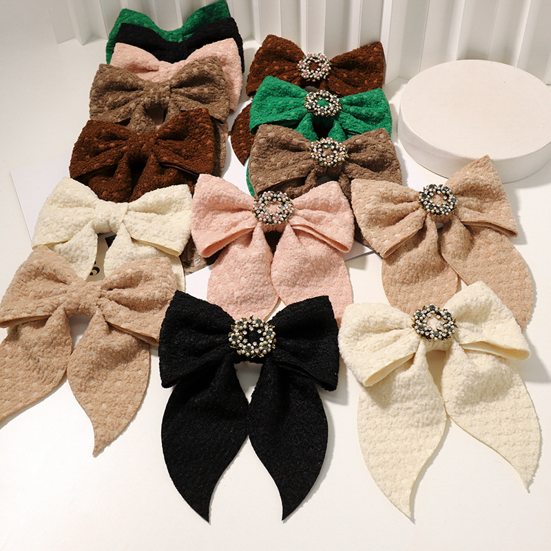 Autumn And Winter Simple Hairpin Rhinestone Pearl Fabric Hair Accessories Bow Hairpin display picture 2