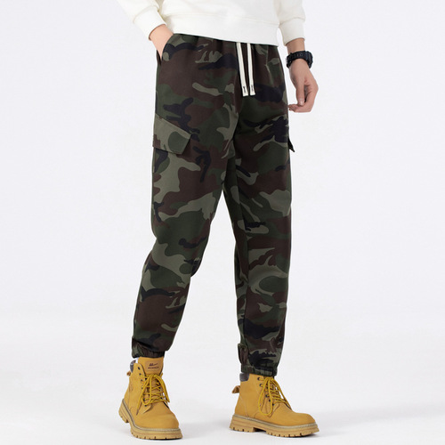 Japanese-style camouflage work pants for men, autumn new trendy brand all-match ankle-tight pants, high-street edgy and cool casual trousers.