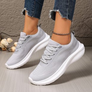 2025 Spring and Summer Cross-Border Large Size Lightweight Running Shoes Mesh Breathable and Plaid Sports Shoes Lace-Up Travel Shoes Wholesale