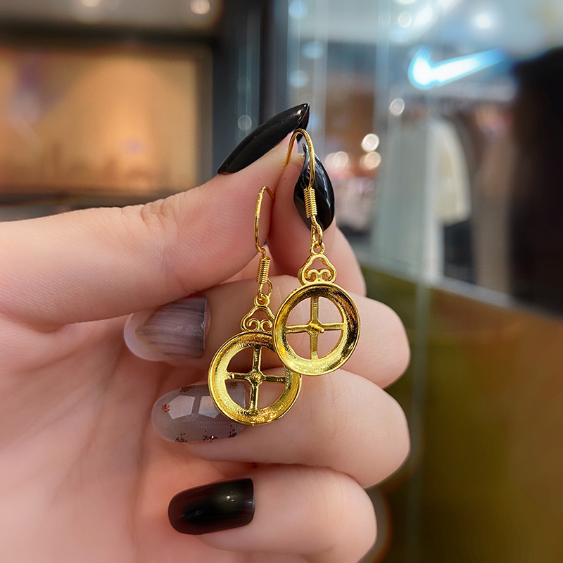 retro chalcedony light inlaid geometric pendant earrings