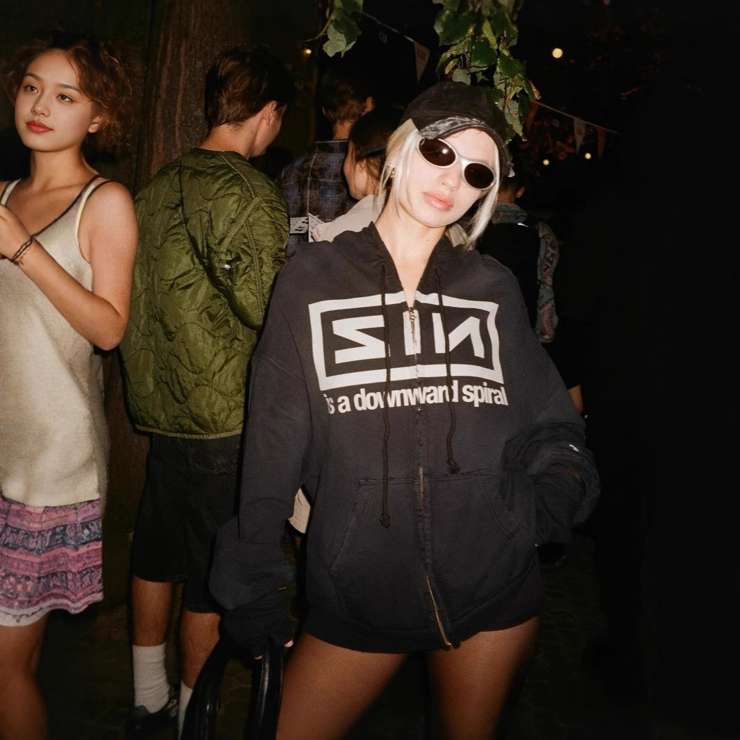 GRAILZ G/R新款乐队连肩二合一手套卫衣拉链外套夹克男女同款高街