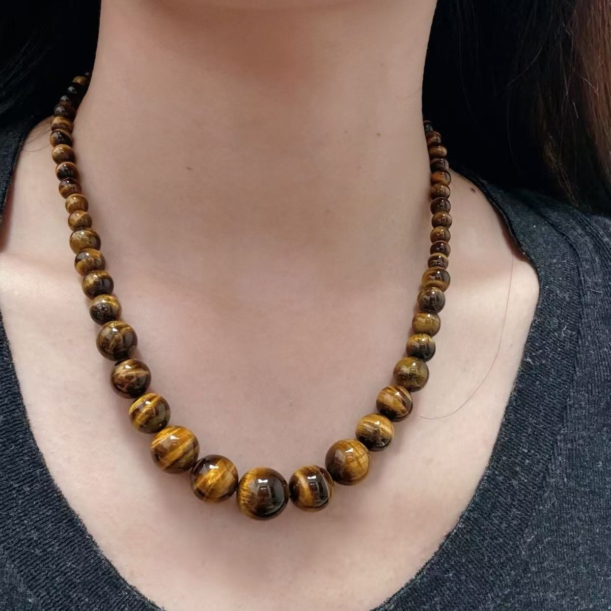 天然虎眼石项链塔链时尚情侣长款宝石虎睛石会销私域直播礼品