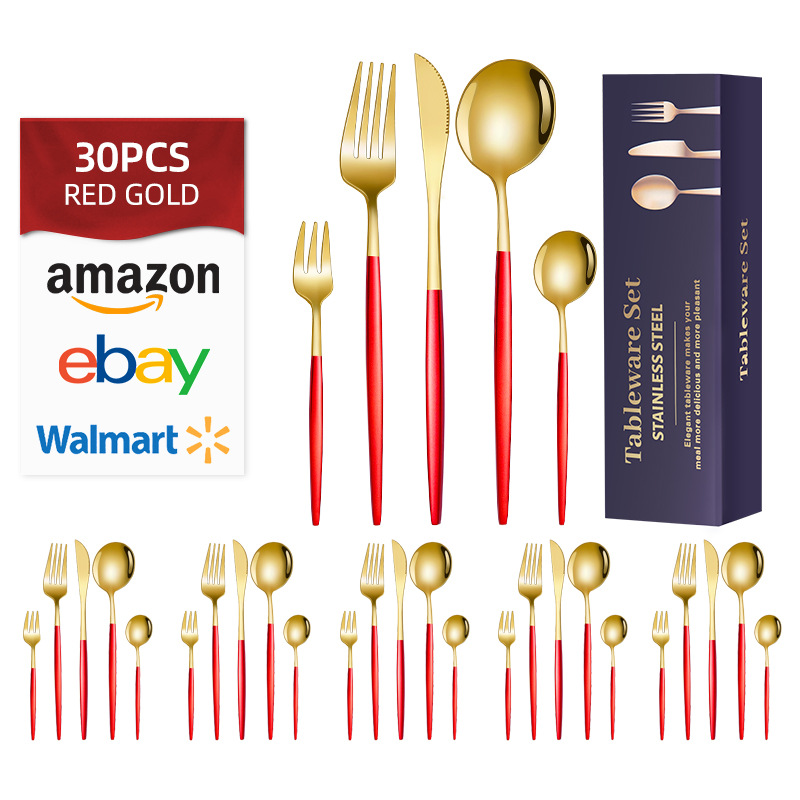 Spoon掲陽メーカー卸売り越境供給源30点セット食器セットアマゾンステンレスナイフとフォークスプーン