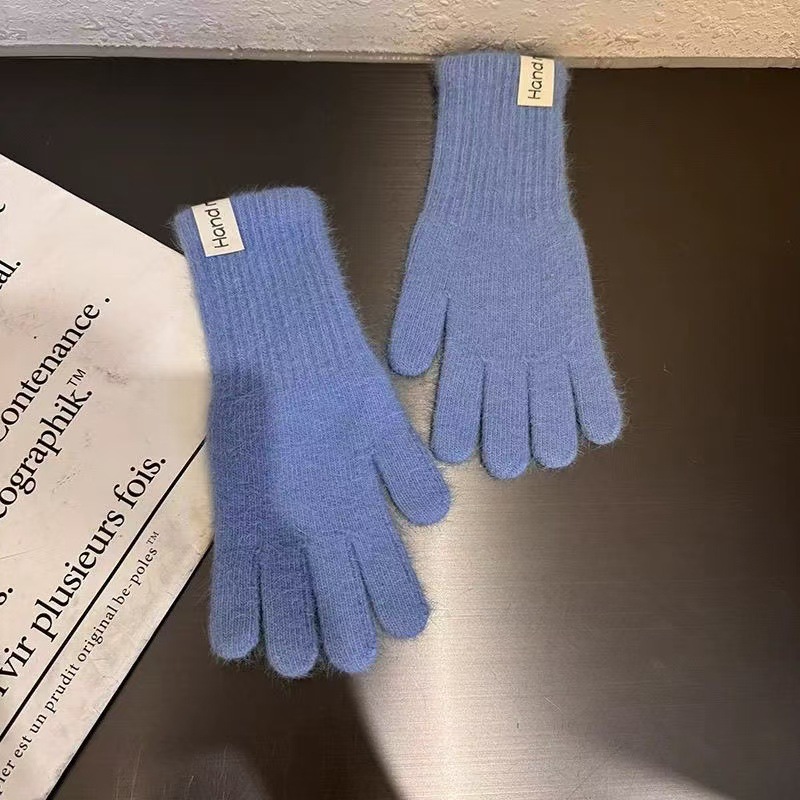 Insキャンディー色の長いタイプのウサギの毛の手袋の冬の女性の韓国版のメリヤスの純色は厚くて保温して防寒して5本の指に乗ります。