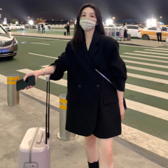 小个子两件套灰色小西装外套女2025春秋新款休闲宽松短款西服套装