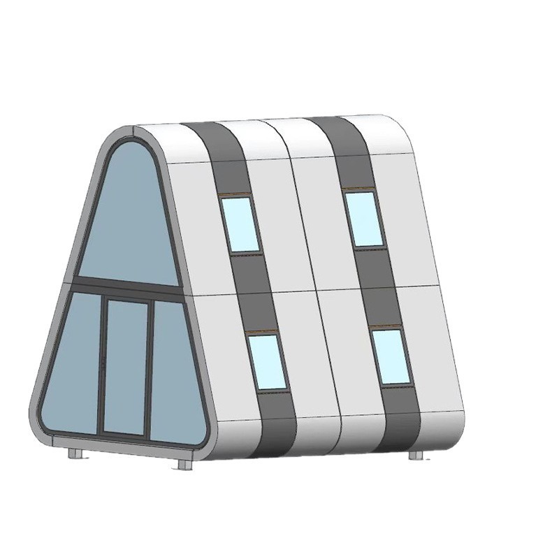 Casa triangular con panel de aluminio para exteriores, casa de vacaciones con estructura de acero para áreas panorámicas, terraza triangular anticorrosión y antimoho