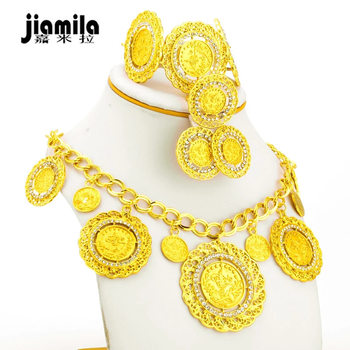 Jamila Dubai Bridal Jewelry Set European Beauty Wedding 24K Gold Necklace Earrings Ring Bracelet Four-piece Set