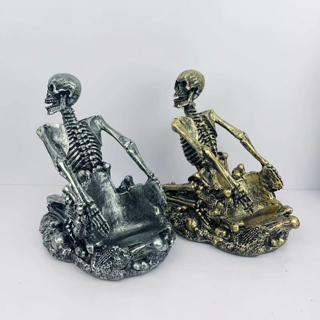 跨境个性美式复古骷髅酒架树脂工艺品家居客厅装饰品个性趣味摆件