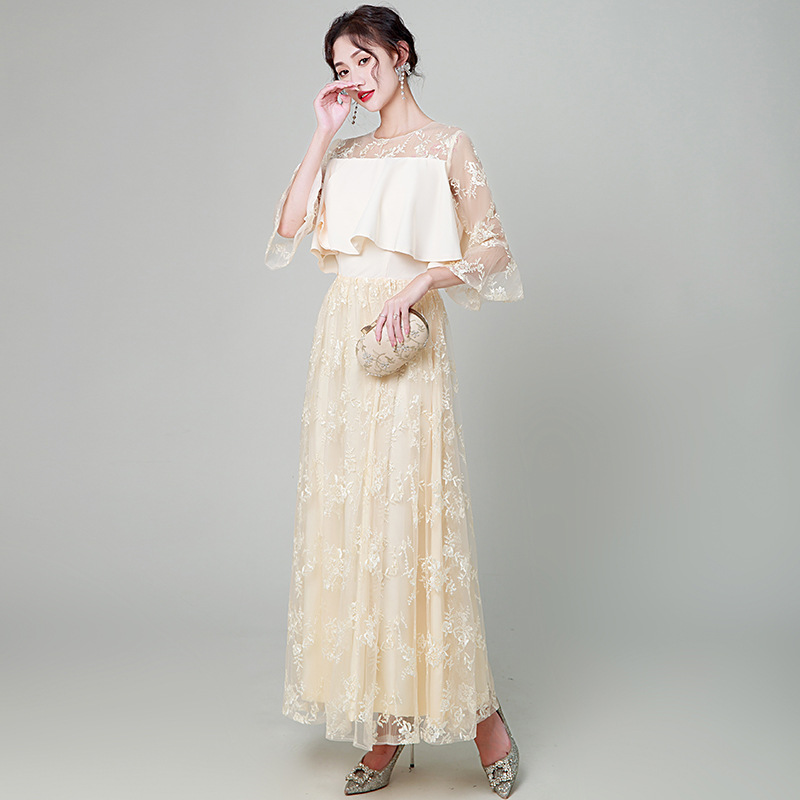 Vestido de las mujeres Sudeste de Asia shopee2024 nuevo largo elegante adelgazamiento manga larga generalmente usable vestido de Dama
