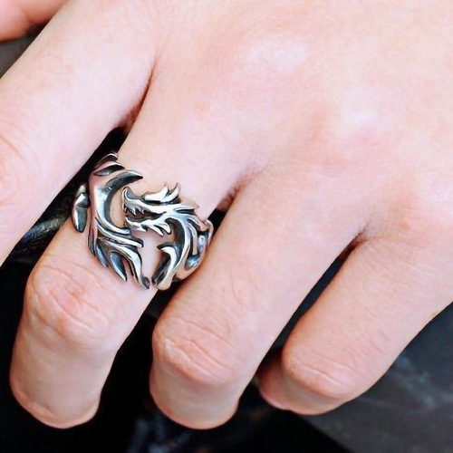 Chinese style jewelry, retro dragon-shaped ring, cool index finger ring for boys and girls, cast dragon ring wholesale