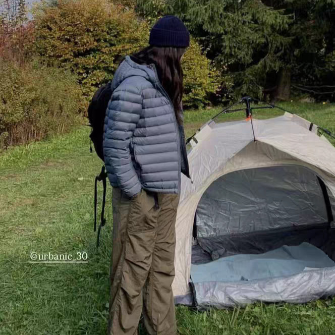 In Stock 2025 Winter New Korean Style Urb*Nic30 Outdoor Style Hooded Goose down Ribbed down Jacket for Women