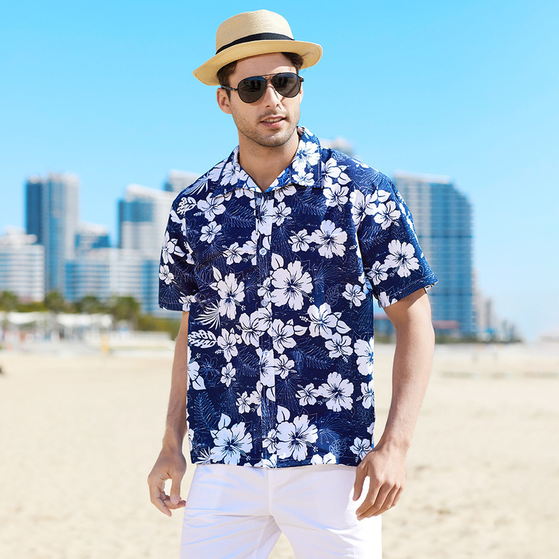 Floral Shirt Hawaiian Short-Sleeved Cardigan Shirt Cross-Border Summer New Product Seaside Casual Men's Beach Seaside Men's Clothing