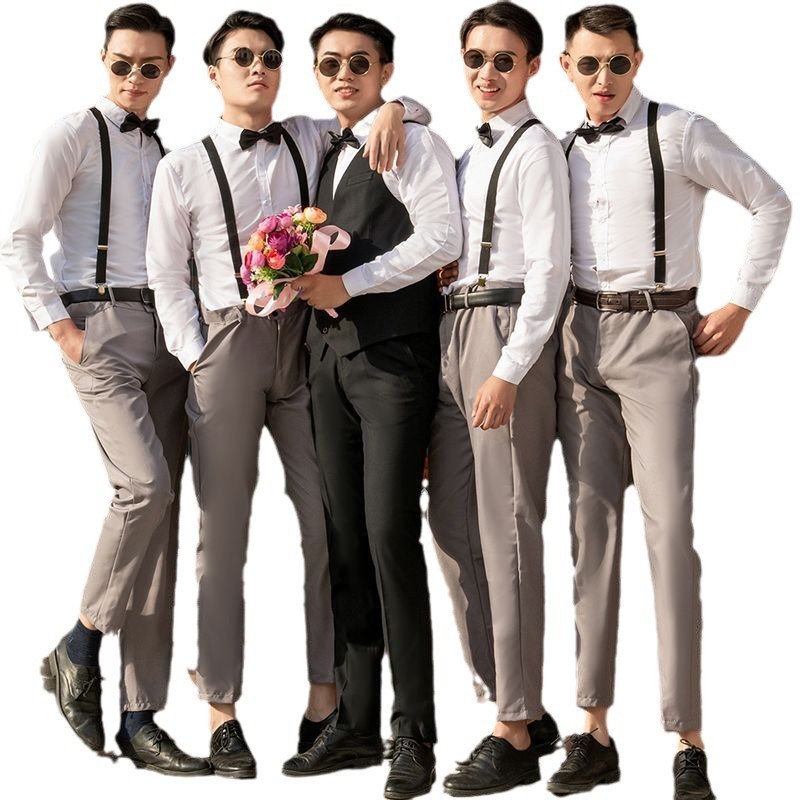 連れ合い服男兄弟団装夏シャツズボン新郎結婚ドレス馬甲三点セットスーツセット|undefined