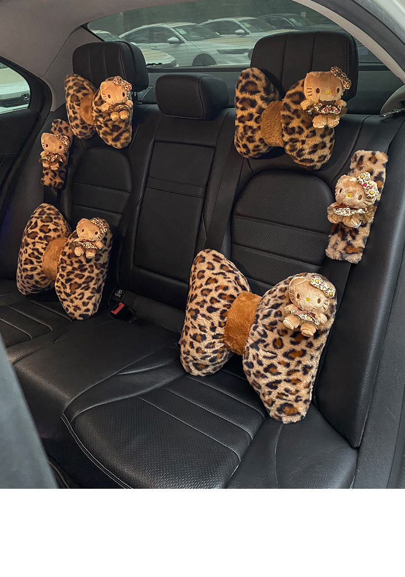 Car headrest neck pillow leopard print kitten car pillow car seat high sense girl car pillow waist