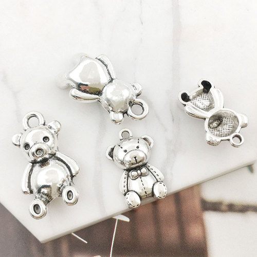1 Alloy Accessory, Silver-plated Cute 3D Bear Pendant DIY Earrings Phone Chain Small Pendant Wholesale