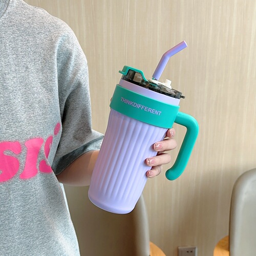 Large capacity handle cup office new stainless steel ice cup high appearance value simple cold cup with straw