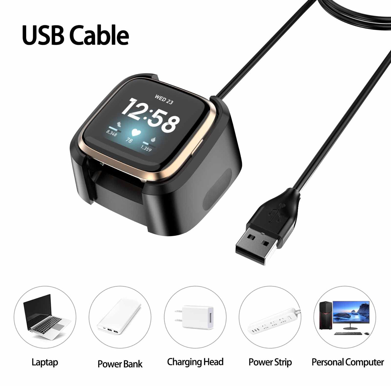 Factory direct sales fitbit versa 2 smartwatch charger, charging base, charging cable, USB undefined