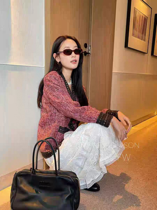 高品质羊毛编织外套气质复古小香风V领单排扣拼色印花上衣百搭潮|undefined