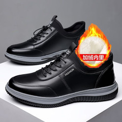 Men's shoes 2024 new autumn and winter men's casual leather shoes men's trendy shoes plus velvet warm laces wholesale