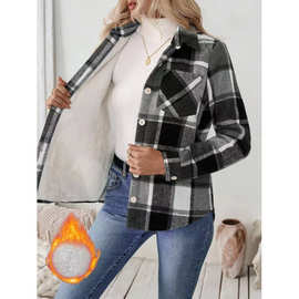 2026跨境欧美女装独立站冬季宽松长袖休闲格子翻领夹克棒球服外套