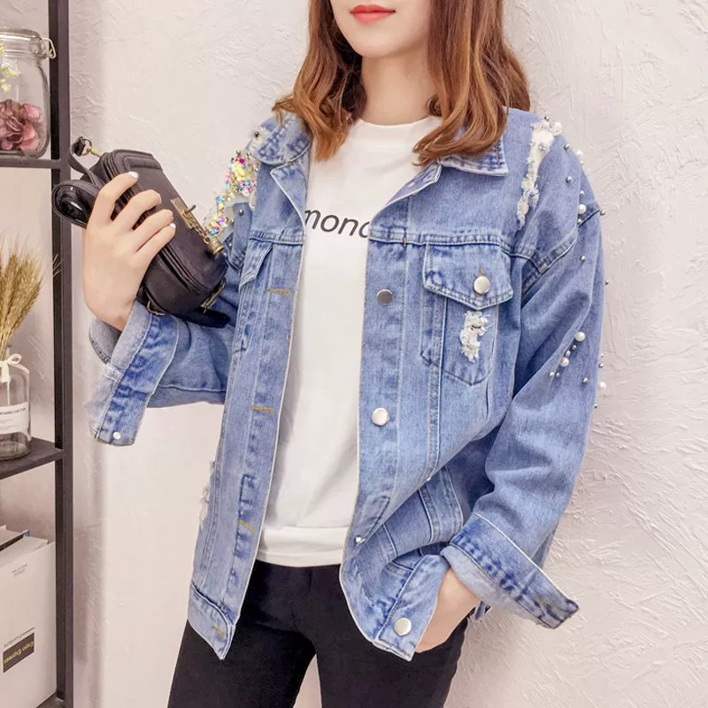 Autumn denim jacket for elementary school students, Korean style, loose fit, plus size