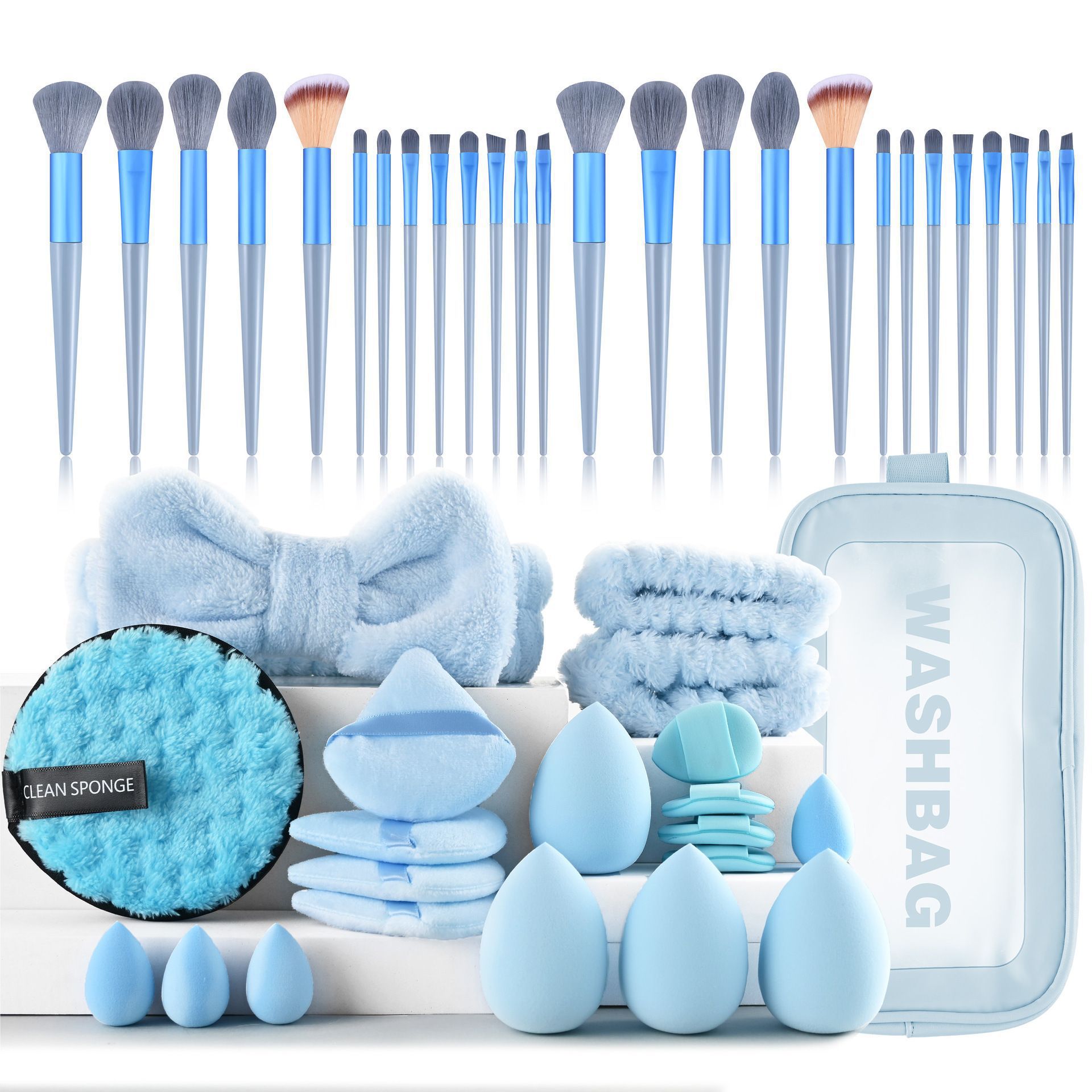 Transfronterizo 48 piezas 20PC herramientas de maquillaje conjunto de huevo pulgar polvo de maquillaje correa de cabello gran combinación cepillo de maquillaje polvo de polvo de maquillaje