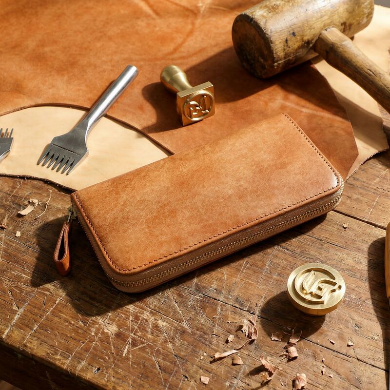 Vegetable-Tanned First-Layer Cowhide High-End Men's Long Wallet Genuine Leather Zipper Horizontal Wallet Large-Capacity Retro Handbag