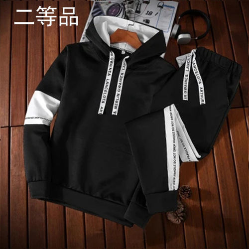 Knitted suit cross-border men's autumn fleece hooded sweatshirt two-piece set Korean version slim 9/10 trousers for sports