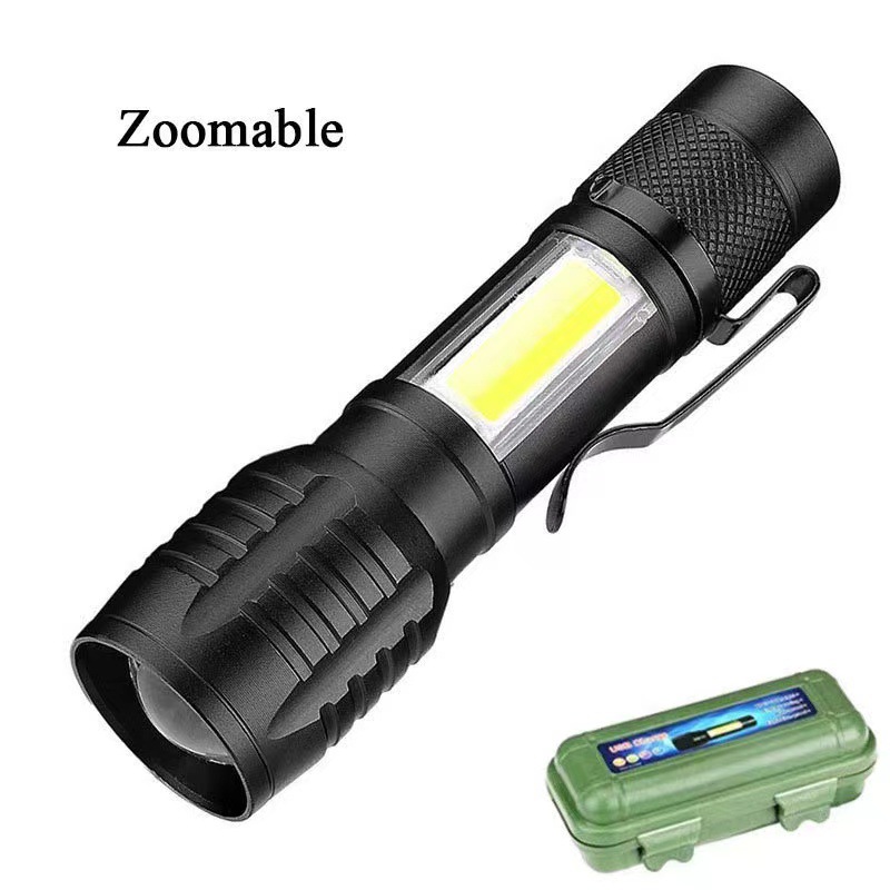 Mini luz fuerte transfronteriza pequeña linterna portátil luz lateral al aire libre hogar recargable LED zoom luz de trabajo de largo alcance