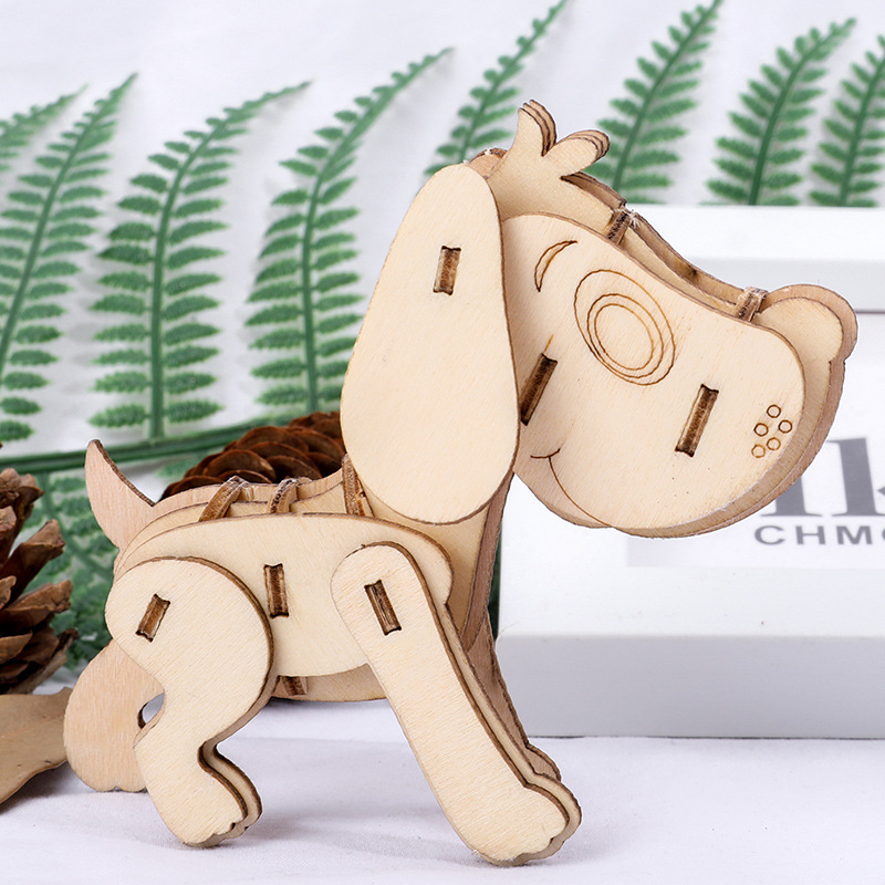 Nuevo tipo de venta caliente para niños de educación temprana DIY hecha a mano 3D animales tridimensionales de montaje de juguetes de madera