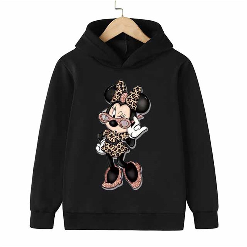 Mickey Mouse Minnie Mouse Sporty Hooded Sweatshirt Winter Spring Children Long Sleeve Sweater Children's T-Shirt Top