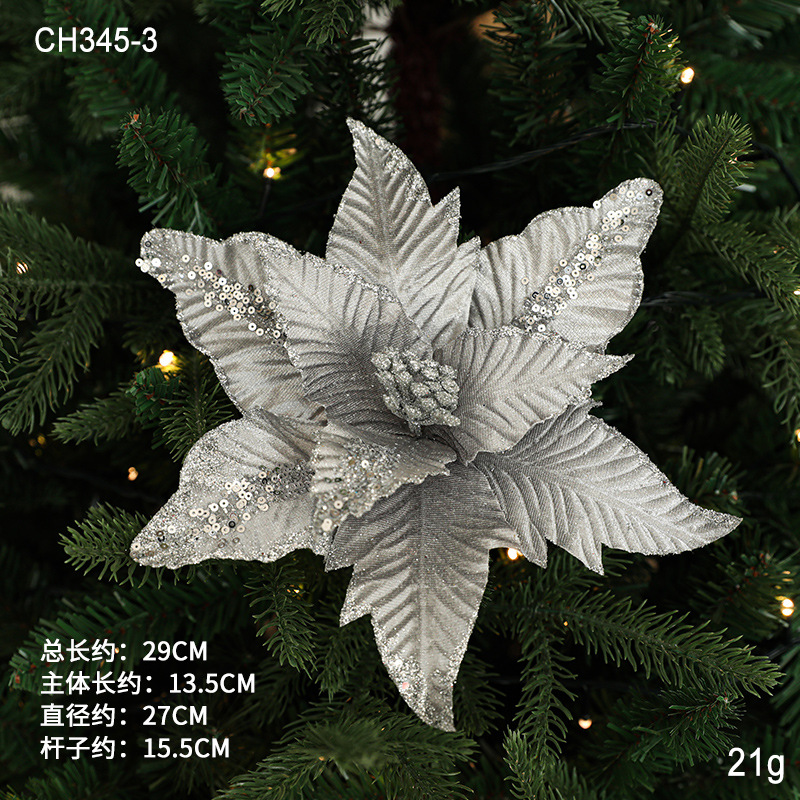 Navidad nueva flor de Navidad rojo flocado tela simulación brillo árbol de Navidad decoraciones Comercio exterior misma flor de Navidad