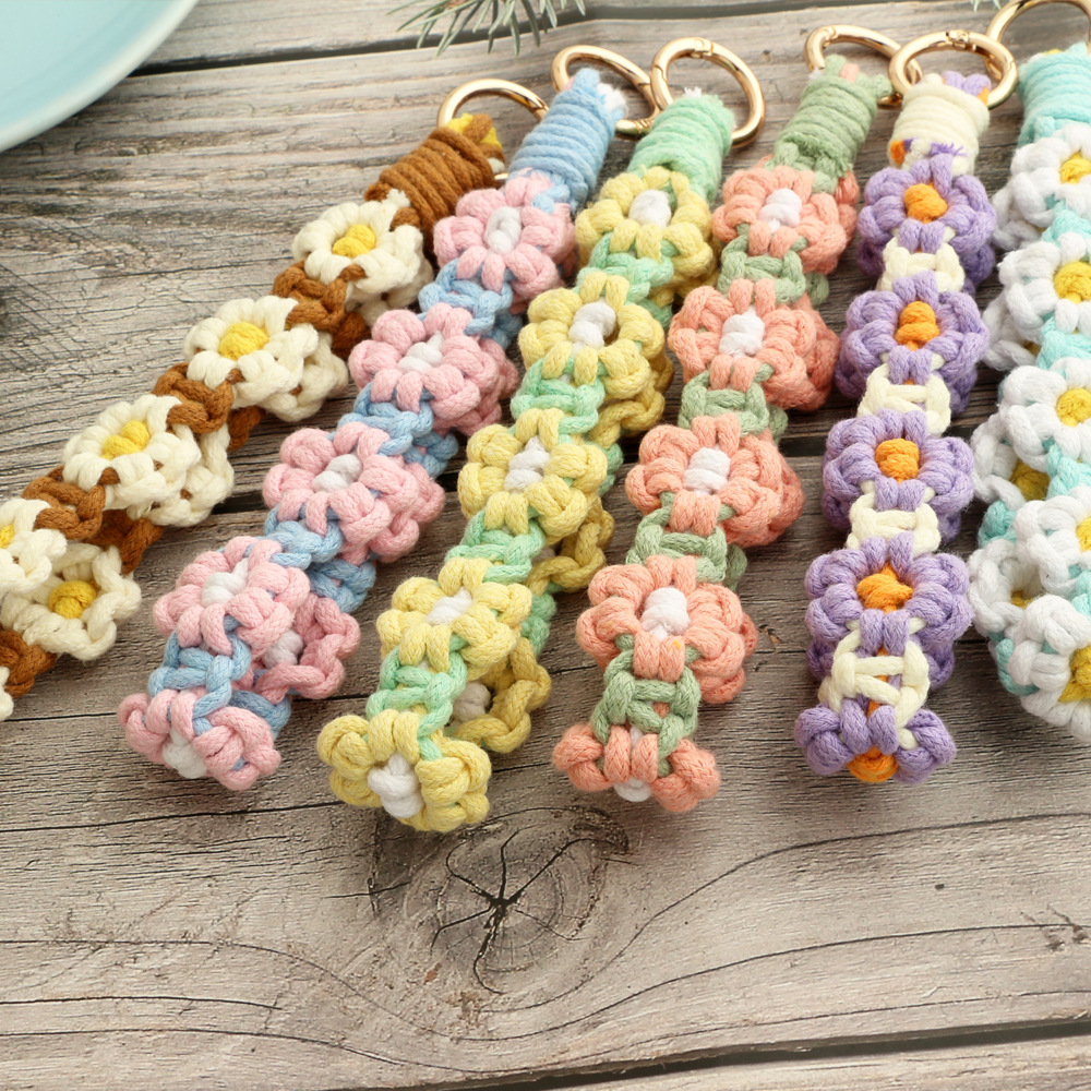 30g Weight Bag Pendant, Keychain Classification 1 Piece Quantity Daily Occasion Cotton Material Flower Pattern Knitting Design Cute Style 1 Piece Cute Flower Cotton Knitting Bag Pendant Keychain 7