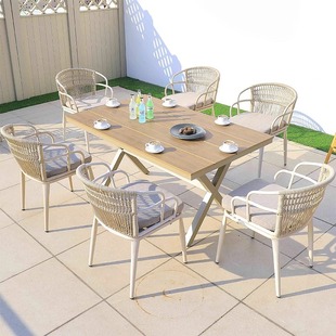 Nordic Outdoor Balcony Dining Table and Chair Villa Courtyard Aluminum Alloy Garden Outdoor Leisure Rattan Chair High-end Simple Creative