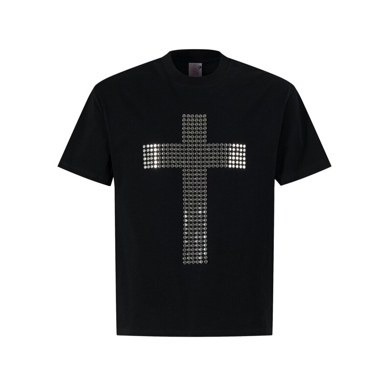 T1171 American Street Style Summer Unisex Street Fashion Cross Patch Design Men's High-End Fitted Short-Sleeve T-Shirt