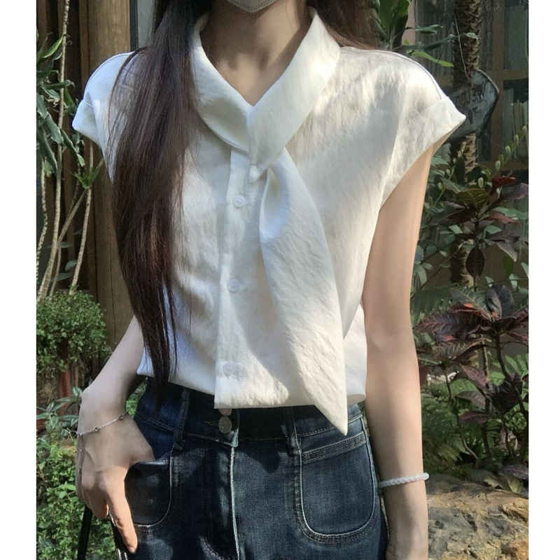French-Style Sweet White Shirt with Fluttering Collar for Women, New Summer Design, Unique Casual Loose-Fitting Slimming Top French-Style Sweet White Shirt with Fluttering Collar for Women, New Summer Design, Unique Casual Loose-Fitting Slimming Top