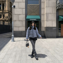 撞色格子立领短款羽绒服女冬季小个子加厚保暖面包服休闲外套
